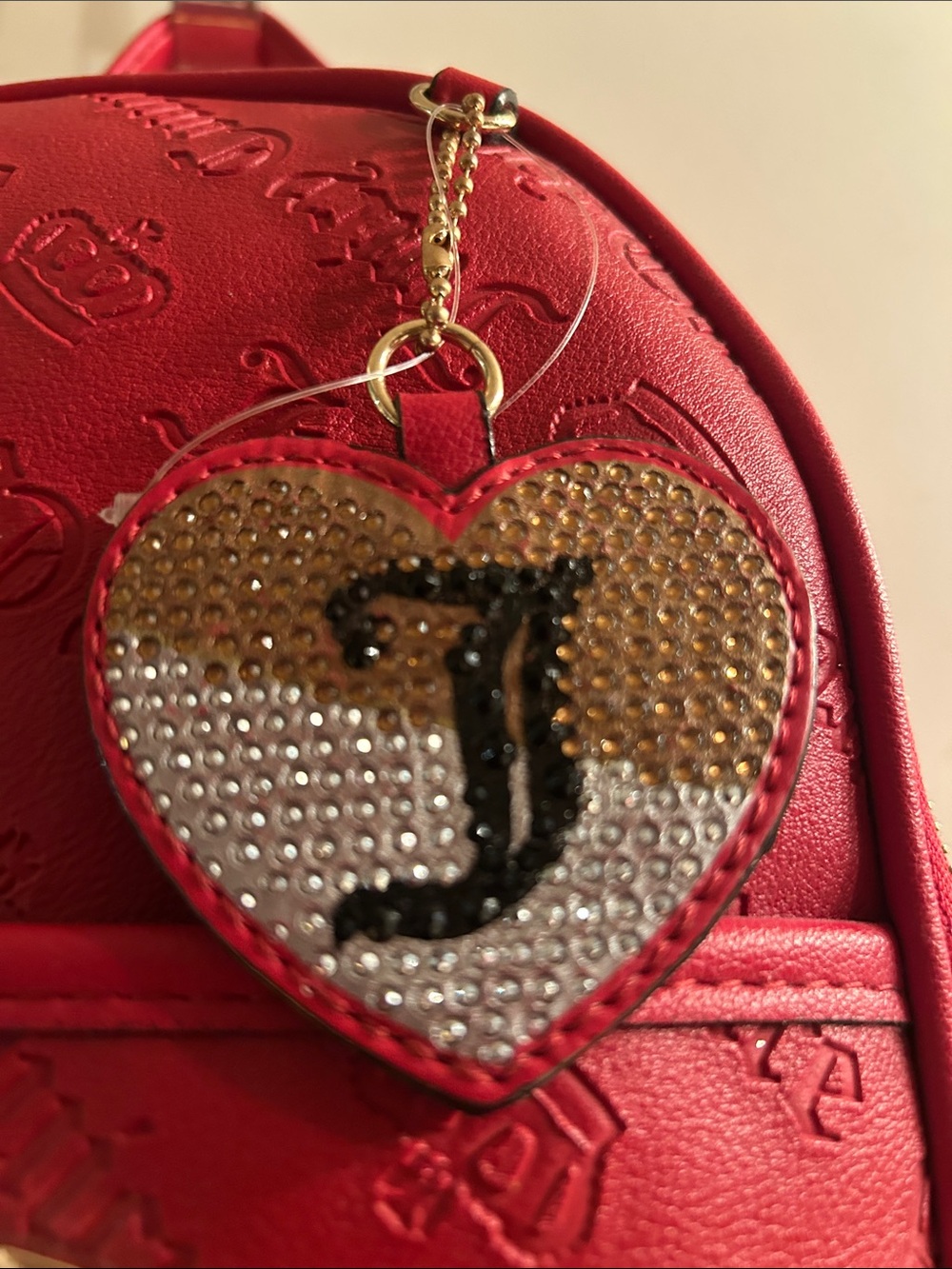 NEW Juicy Couture Red Embossed Mini Backpack with Sequin Heart Charm - Picture 3 of 5